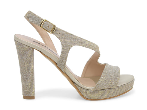 Melluso Sandali Eleganti Tacco Alto con Plateau in Tessuto Beige Platino J616D-225136